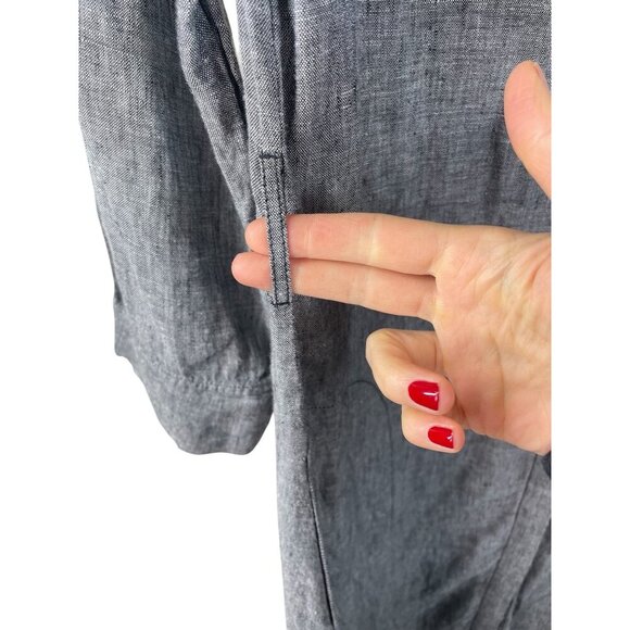 Saks Fifth Avenue Gray Linen Long Shirt Dress Pockets Midi M - Picture 7 of 10